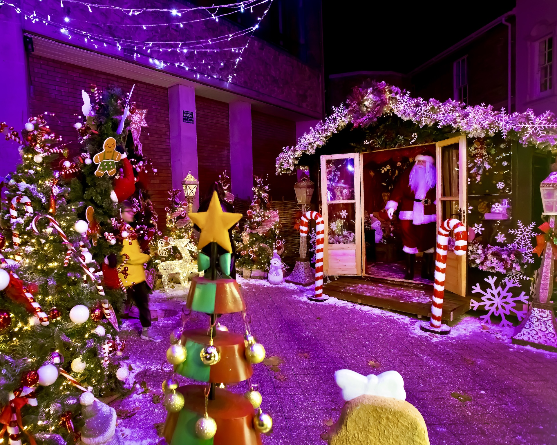 Red Lion shopping centre Christmas lights on.